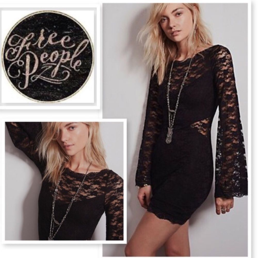 Free People Black Lace Mini Dress